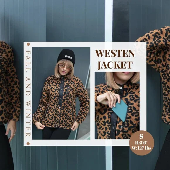 Cozy Fleece Jacket Western Aztec Print Snap Button Down Coat with Pockets